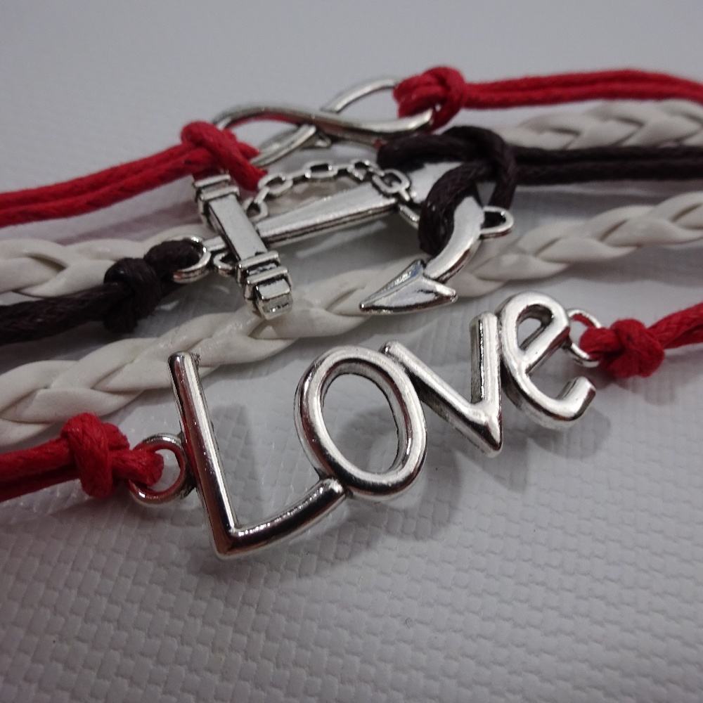 Love Anchor Leather Charm Bracelet Silver Plated - Picture 1 of 4
